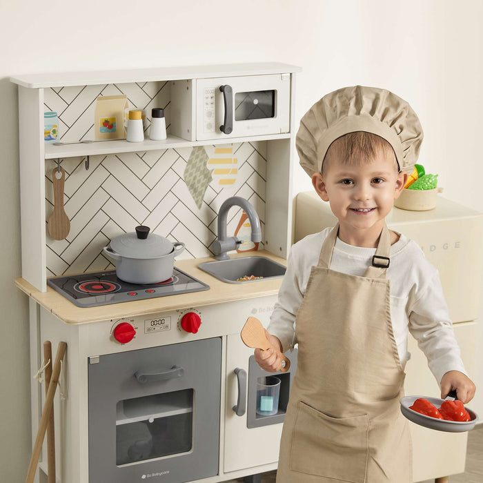 Bc Babycare Cuisine de jeu en bois réglable pour les tout-petits avec de vraies lumières et sons