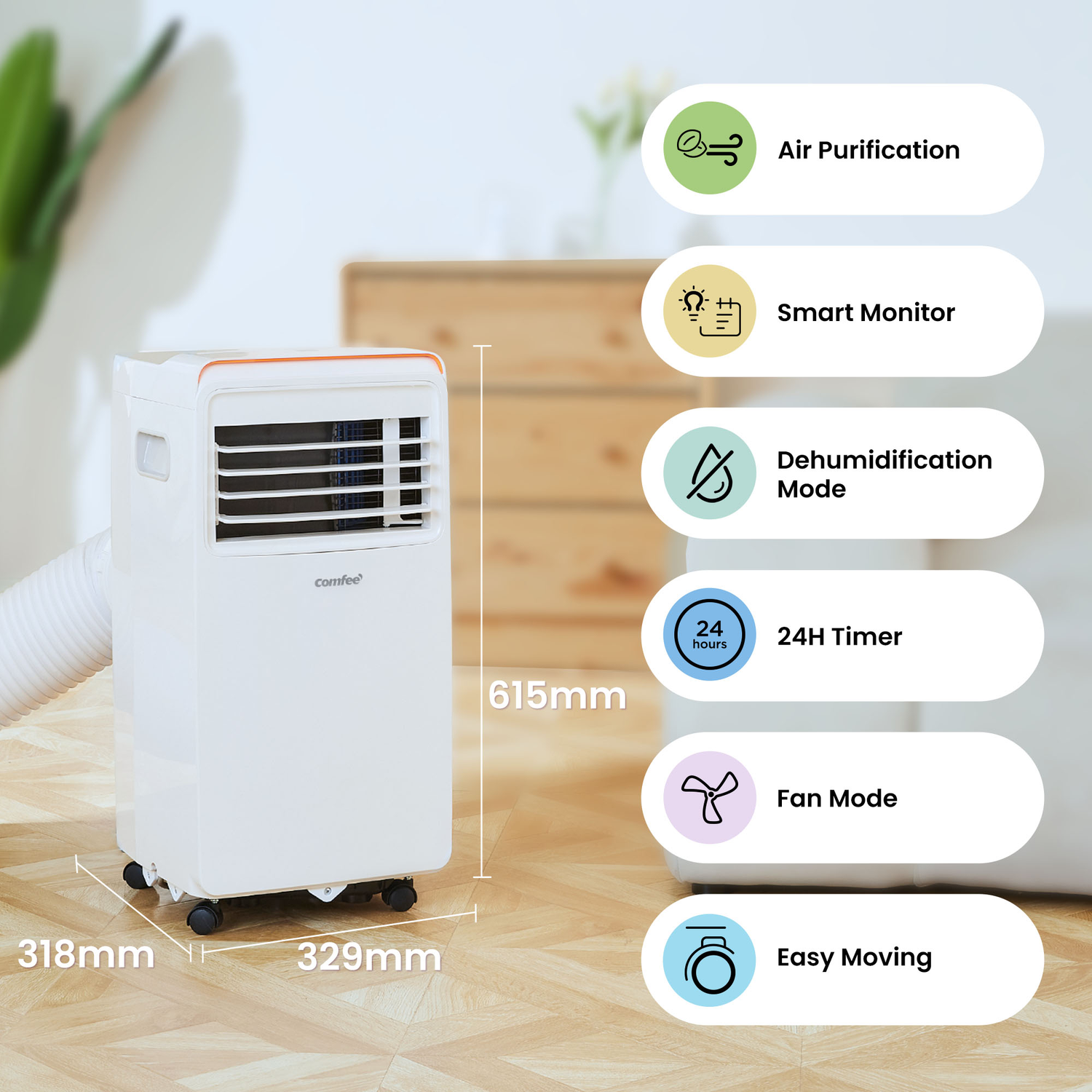 Comfee Mobile 3-in-1 Air Conditioner - Ventilator - Air dehumidifier - 7000 BTU/h With Remote Control - With Wifi