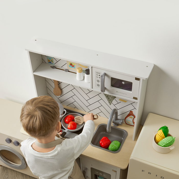 Bc Babycare Cuisine de jeu en bois réglable pour les tout-petits avec de vraies lumières et sons
