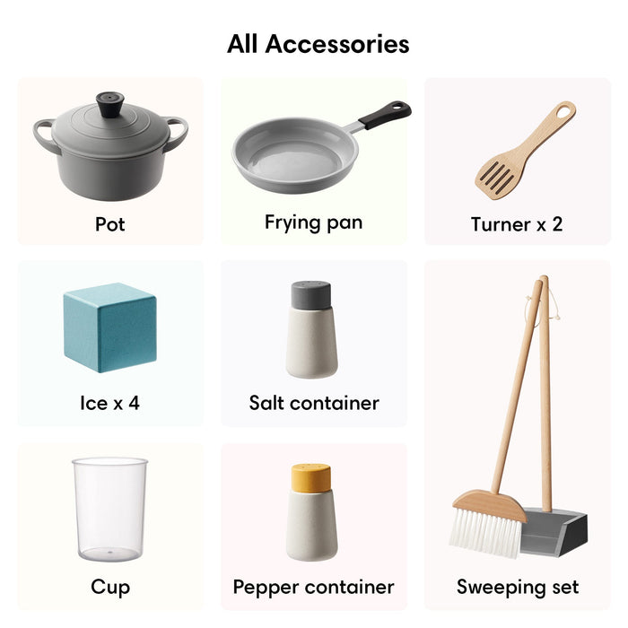 Bc Babycare Cuisine de jeu en bois réglable pour les tout-petits avec de vraies lumières et sons