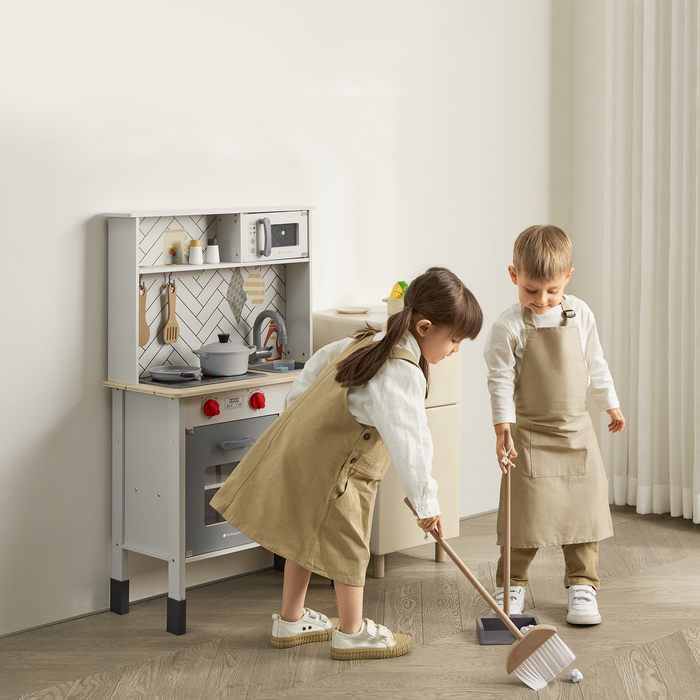 Bc Babycare Cuisine de jeu en bois réglable pour les tout-petits avec de vraies lumières et sons