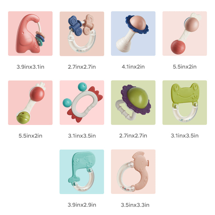 Bc Babycare Ensemble de hochets et jouets de dentition pour bébé (10 pièces)